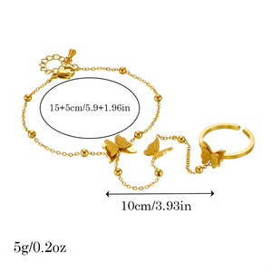 Butterfly Chain Gold Plated Stainless Steel <b>Bracelet</b> And Open Ring <b>Set</b> For Women Gift Jewelry - Product Image 4