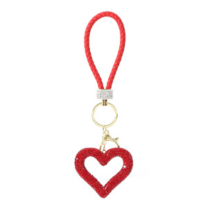 Portachiavi di Lusso con Cordino in Pelle e Diamanti, Borsa per Auto Personalizzata con Strass, Cuore in Metallo Glitterato - Product Image 3