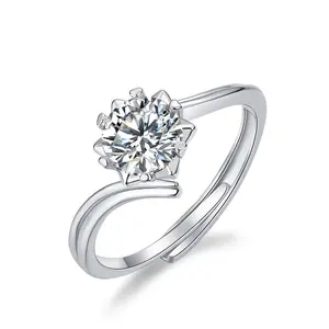 Moissanite Jewelry Bague moissanite en argent sterling 925 ronde blanche vvs diamant bagues de fiançailles moissanite pour femmes