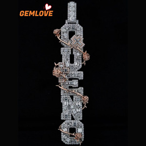 GEMLOVE Letter Pendant Necklace Rose Gold Plated Lab-Grown Diamond Hip-Hop Jewelry Set Luxury Jewelry Gift - Product Image 1