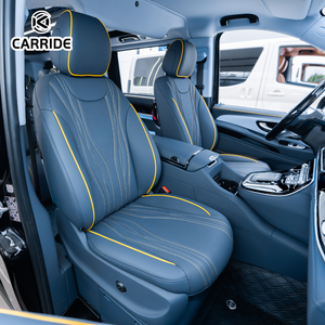 ערכת הסבה לרכב מיניוואן יוקרתי נייד מדגם CARRIDE Vito,  עשויה מסגסוגת אלומיניום ו-PVC, עם מושבי עור בצבע חום בהיר, גג זרוע כוכבים ותאורת אווירה. - Product Image 3