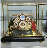 Reloj de Mesa de Bola Rodante de Latón con Movimiento de Fusible de Cristal Cúbico Chapado en Oro, Esfera Reversible de Día y Noche con Pista en Zigzag