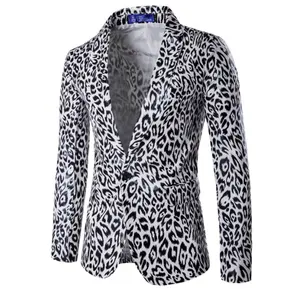 Summer Leopard Printed Men punjabi suit design Single Breasted ensemble Blazers Casual Singer Dress Blazer
