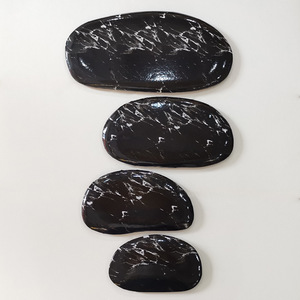 Bols ovales en céramique à motif marbré noir, faits à la main, accessoires décoratifs minimalistes pour le salon - Product Image 1