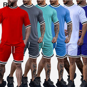Vêtement de sport pour homme en maille brodée décontractée avec logo personnalisé en gros, mode estivale, taille plus, ensemble 2 pièces, t-shirt et short - Product Image 1
