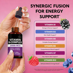 Gotas de Complejo Vitamínico B Líquido OEM, Complejo de Vitaminas B, Biotina, Vitamina B12, Niacina, Folato, Suplemento de Apoyo Metabólico, Vegano - Product Image 3