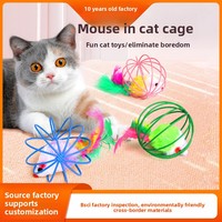 Jouet sphérique pour chat en fer forgé avec rat en peluche et plumes multicolores, pour le soulagement du stress, le nettoyage des dents et l'exercice des chatons