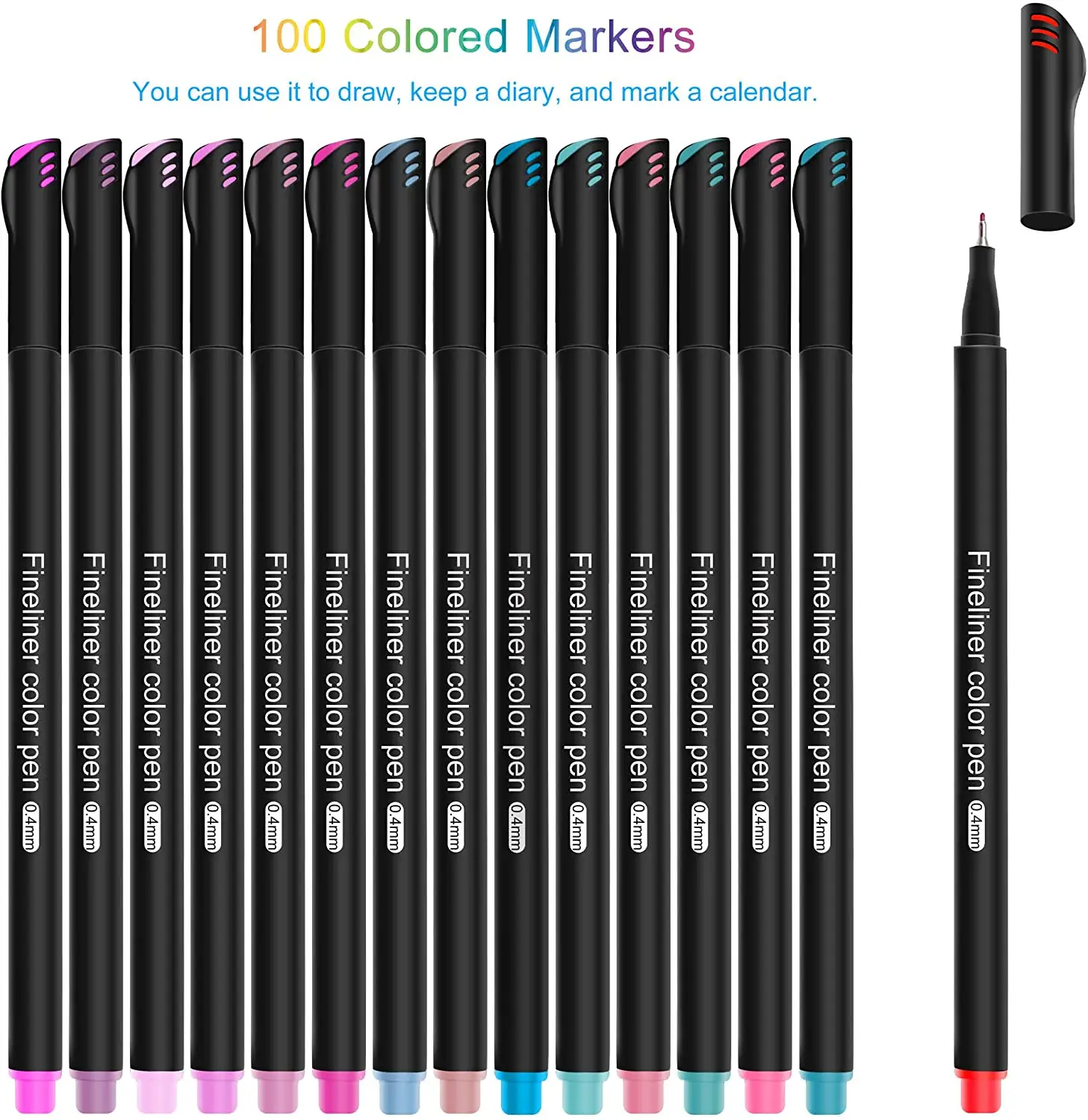 Fineliner ปากกาเขียนบันทึกสี100ขนาด0.4มม. ปากการ่างแบบมีสี
