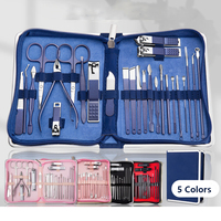 Ensemble professionnel de 26 pièces 10-en-1 de coupe-ongles et ciseaux classiques en acier inoxydable, kit durable de manucure et pédicure, portable en cuir