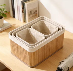 Juego de 4 Cestas de Almacenamiento Plegables de Bambú, de un Solo Nivel, Tipo Vertical, Ecológicas, Duraderas, Organizador de Ropa, Ropa de Cama, Joyería - Product Image 1