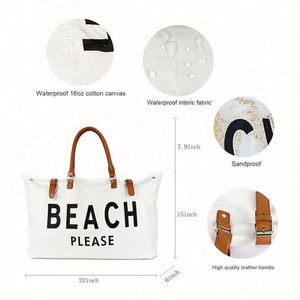 Custom Logo Travel Storage Bag <b>Extra</b> <b>Large</b> Canvas Beach Tote Bag With Vegan Leather Handle - Product Image 3