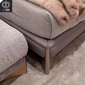 High End Villa Modern Luxury Upholstered Bedroom <strong>Sets</strong> Dark <strong>Purple</strong> Leather Up-holstered <strong>Beds</strong> - Product Image 4