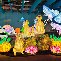 Lampu Pameran Lampion Sutra Tahan Air Cina Hualong Motif Bunga Merah untuk Festival, Pertunjukan Lampion LED