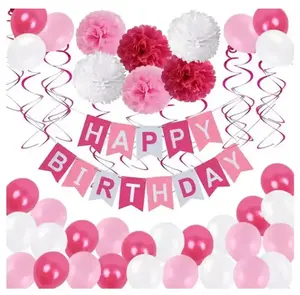 Gelukkige Verjaardag Brief Ballonnen Banner Folie Latex Confetti Ballonnen Roze Verjaardagsfeestje Decoraties Kit Voor Volwassenen Kinderen