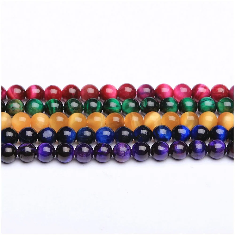 Tiger Eye Multi Color Natural Loose Round Smooth Assorted Blue Golden Green Rose Red Color Tiger Eye Beads for Jewelry Making