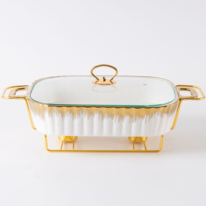 Cacerola Rectangular de Cerámica con Dos Asas para Utensilios Domésticos, con Calentador de Sopa Ligero para Hotel, con Vela - Product Image 6