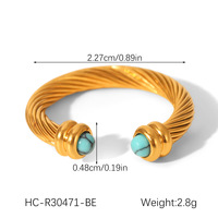 Bague spirale en acier inoxydable plaqué or, design ouvert, sertie de malachite, turquoise et œil de tigre, style européen et américain