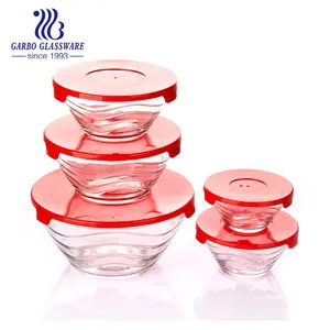 5 pieces fresh box set glass salad bowl set dinner glassware with plastic lid home food storage bowls