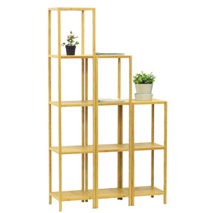Estante de almacenamiento para el hogar, de bambú y madera, expositor sencillo de pie para interiores, soporte para flores de varios niveles, móvil. - Product Image 4