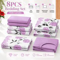 Vente en gros de draps de lit en microfibre, ensemble de 8 pièces, taille King, en stock, ensemble de draps de lit avec rideaux