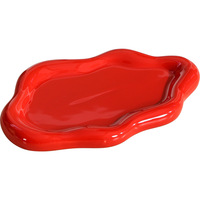 Plateau à bijoux décoratif en céramique fait main en forme de nuage irrégulier, plat de présentation créatif esthétique INS noir et rouge pour le rangement des bijoux