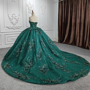 Vestido de Noche Verde sin Tirantes Jancember 6521-1 para Mujer, Vestidos Largos de Fiesta, Talla Grande, Chifón con Plumas, para Quinceañera - Product Image 4