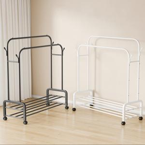Rolling Metal Clothing Rack 4 Hooks Double Rod Storage <strong>Shelves</strong> Modern Multifunction Design <strong>150cm</strong> for Shoes Bedroom/Living Room - Product Image 5