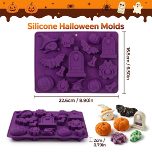 Moule à gâteau en silicone pour Halloween, antiadhésif, réutilisable, pour la cuisson, citrouille, chauve-souris, araignée, crâne, outil pour bonbons et chocolat - Product Image 3