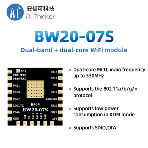 Module Wi-Fi double bande + BLE 5.0 Ai-Thinker BW20-07S, MCU double cœur, quatre générations, antenne externe - Product Image 5