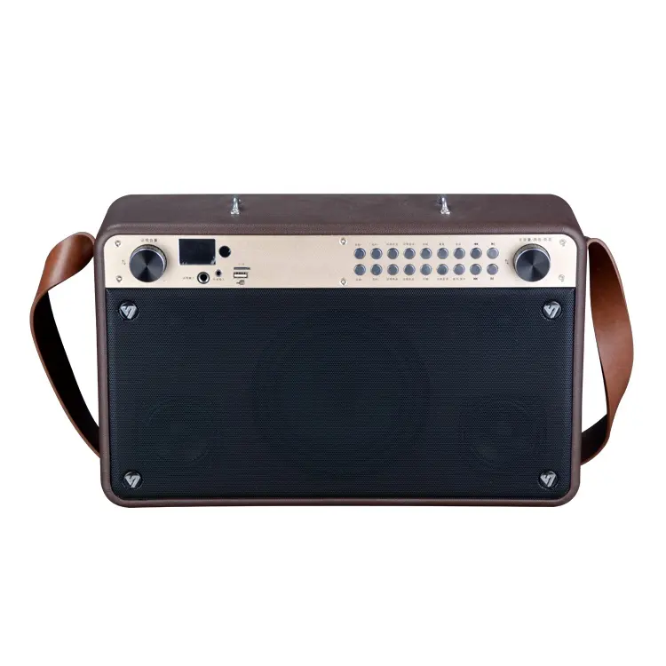 Wooden 3-Way Mini Wood Multimedia Speaker With Belt And Karaoke System Sound Box