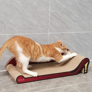 60 Hoge Hakken Met Luipaardprint, Duurzame Houten En Kartonnen Kattenkrabber In De Vorm Van Een Kattenbank Met Gegolfde Kras - Product Image 3