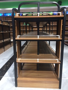 Estantes de supermercado de tienda minorista, <span class=keywords><strong>muebles</strong></span> colgantes de pared de tablero de capas de madera, estantes de supermercado de papelería de color grano de madera - Product Image 4