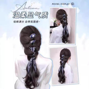 Clip à cheveux rétro tressé avec foulard floral, extension de cheveux en fibre haute température à connexion naturelle et discrète, marron noir - Product Image 3