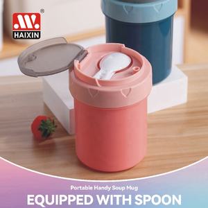 Haixin Boîtes à lunch de 600ml pour la cuisine sans BPA, récipient de stockage de nourriture en plastique pour enfants et adultes, <span class=keywords><strong>bol</strong></span> à soupe, tasse avec couvercle et cuillère - Product Image 5