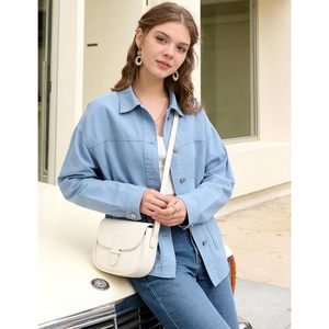 FOXA <b>Womens</b> Denim <b>Shirt</b> Jacket Lightweight <b>Chambray</b> Long Sleeve Button Down Casual Lapel Collar With Pockets - Product Image 5
