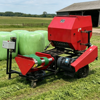 Enrouleuse de balles de paille jaunes pour ensilage, machine d'emballage automatique de fourrage rond
