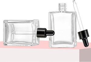 Flat Square Luxury 15ml 30ml 50ml 100ml Glass <b>Dropper</b> <b>Bottles</b> Crystal Clear Collar Eye Drops Essential Oil Skin Care Serum - Product Image 3
