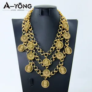 Conjunto de joyería Ayong, diseño de moneda turca, conjunto de joyería de 3 piezas, conjuntos de joyería de cobre chapado en oro de 18K para mujer