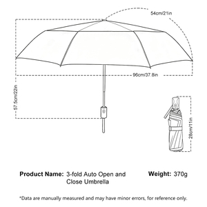 Parapluie compact de voyage, imperméable au soleil et à la pluie, moderne, 21 pouces, ouverture automatique, double couche, aération, logo personnalisé, pliable en 3 sections - Product Image 2