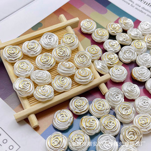 Off White Rose <b>Beads</b> With Gold Foil 17mm <b>Plastic</b> Resin Scattered <b>Beads</b> For Phone Decoration - Product Image 3