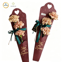 Pochette personnalisée en papier kraft pour fleur unique, motif cœur doré, emballage pour rose, idéal pour la Saint-Valentin et l'emballage de cadeaux floraux