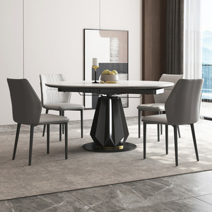 <span class=keywords><strong>Table</strong></span> à manger carrée moderne et minimaliste en acier au carbone <span class=keywords><strong>avec</strong></span> plateau en pierre, pliable et rotative, et chaises assorties, télescopique - Product Image 3