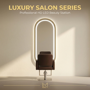 Oval Aluminum Frame <b>LED</b> Salon <b>Mirror</b> Wall Mount Hair Styling <b>Mirror</b> for Barbershop - Product Image 1