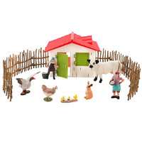 Modèles d'animaux de ferme de simulation transfrontaliers en plastique : Vache Galloway, Oie grise, Poulet, Lapin domestique, Poussins, Œufs à couver