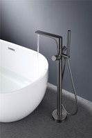 Robinet de baignoire sur pied moderne de luxe noir mat avec douchette à main et poignée unique pour hôtel