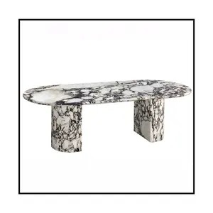 अनुकूलित आकार ठोस खाने की मेज पत्थर बैंगनी बकाइन संगमरमर लक्जरी इनडोर खाने की मेज