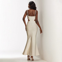 Robe de soirée de luxe à col en V, dos nu, taille naturelle, avec perles de strass et découpes ajourées