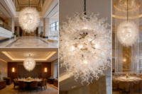 Lustre en verre soufflé à la main personnalisé, art moderne, luminaire suspendu torsadé, cadre en acier inoxydable, télécommande LED, hôtel de luxe