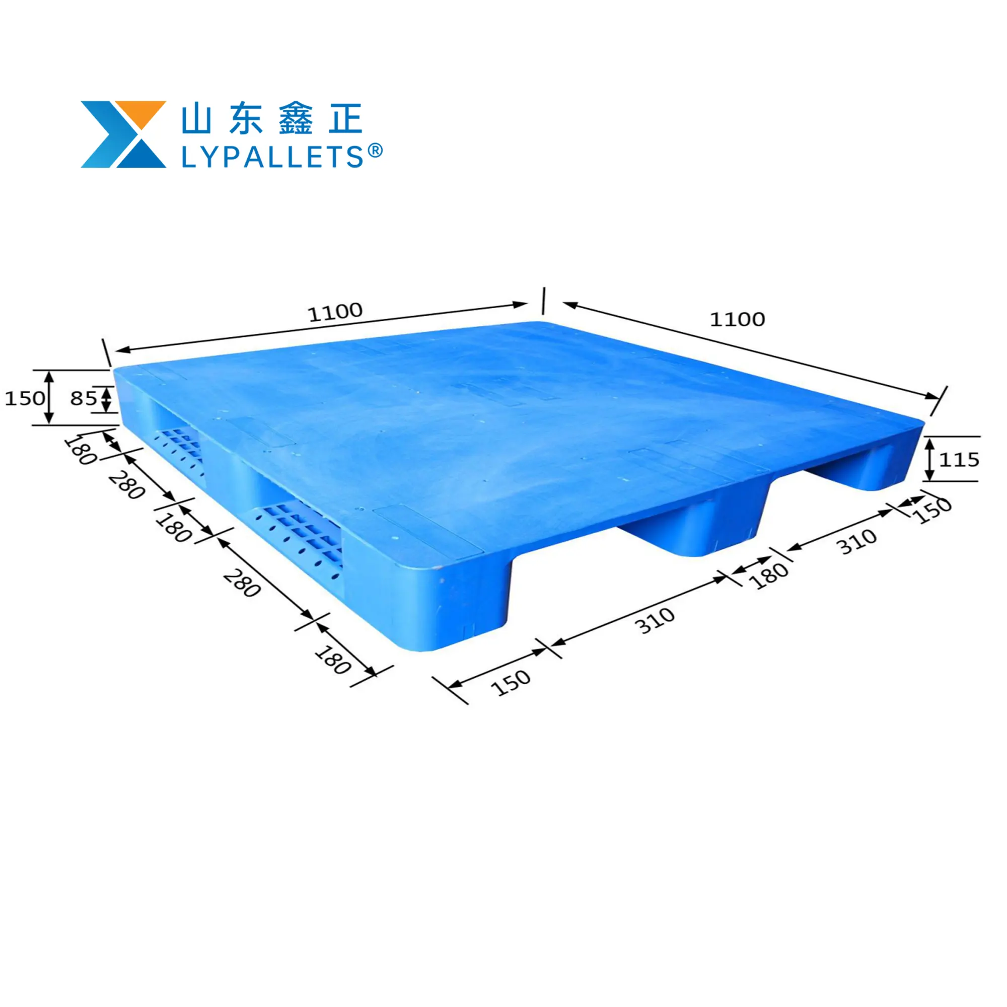 Palete de plástico de cano plano 1100x1100mm embalagem logística palete de armazenamento de armazém estantes de paletes Lipallets