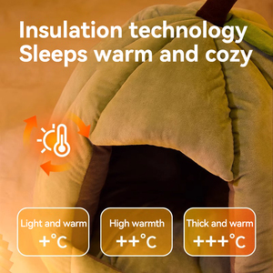 Lit pour animaux de compagnie, chat et chien, en forme de citrouille, semi-fermé, pour l'intérieur, hiver, super doux, moderne, classique, dessin animé, portable, emballage en carton - Product Image 5